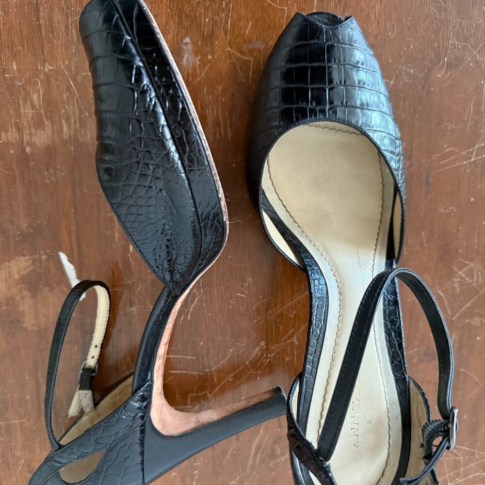 Ann Taylor "Haley" peep toe stilletto heel, W 8.0, black crocodile leather